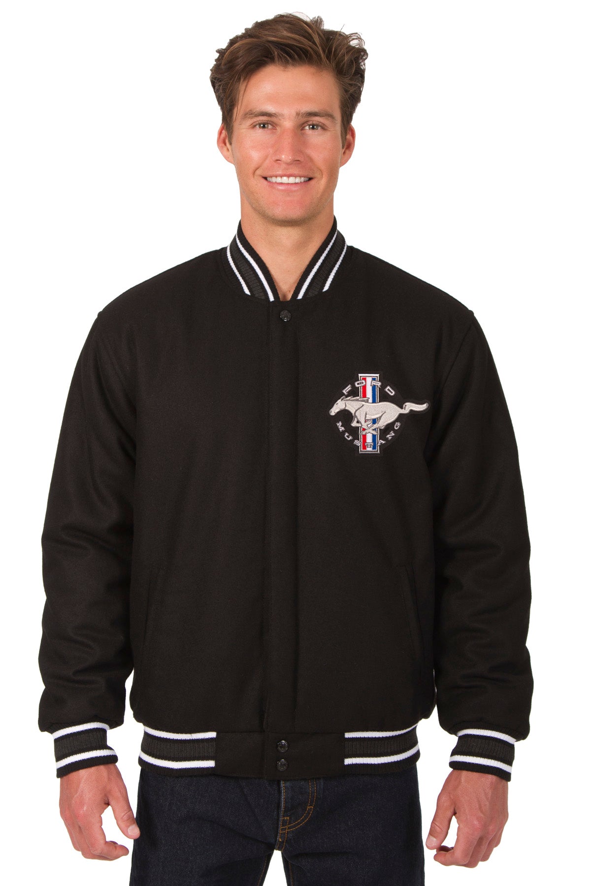 Mustang Wool Varsity Jacket - Black | J.H. Sports Jackets