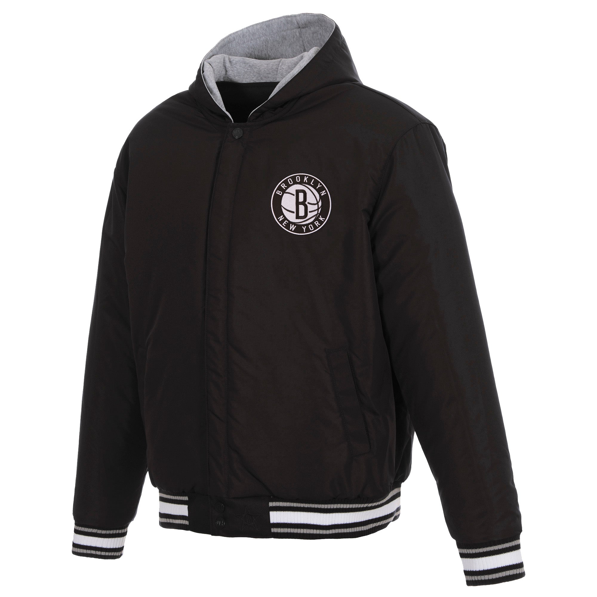 Brooklyn Nets Two-Tone Reversible Fleece Hooded Jacket - Black/Grey | J ...