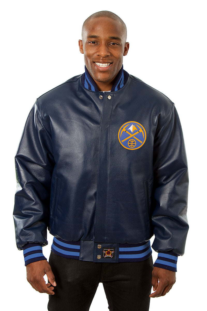 Denver Nuggets Full Leather Jacket - Navy | J.H. Sports Jackets