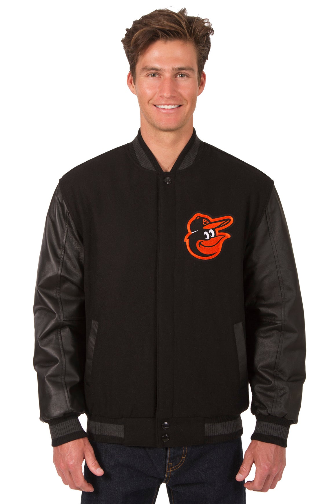 Baltimore Orioles Wool & Leather Reversible Jacket w/ Embroidered Logos ...