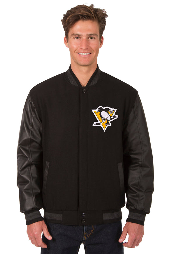 Pittsburgh Penguins Wool & Leather Reversible Jacket w/ Embroidered ...