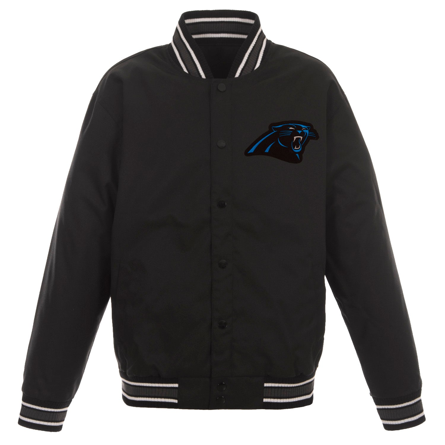 Carolina Panthers Poly Twill Varsity Jacket - Black | J.H. Sports Jackets