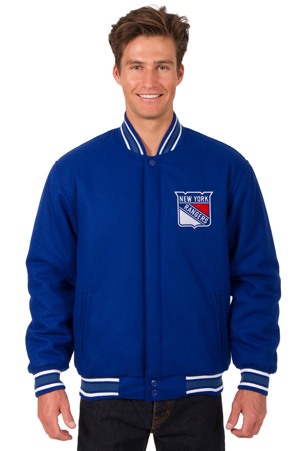 New York Rangers Reversible Wool Jacket - Royal | J.H. Sports Jackets