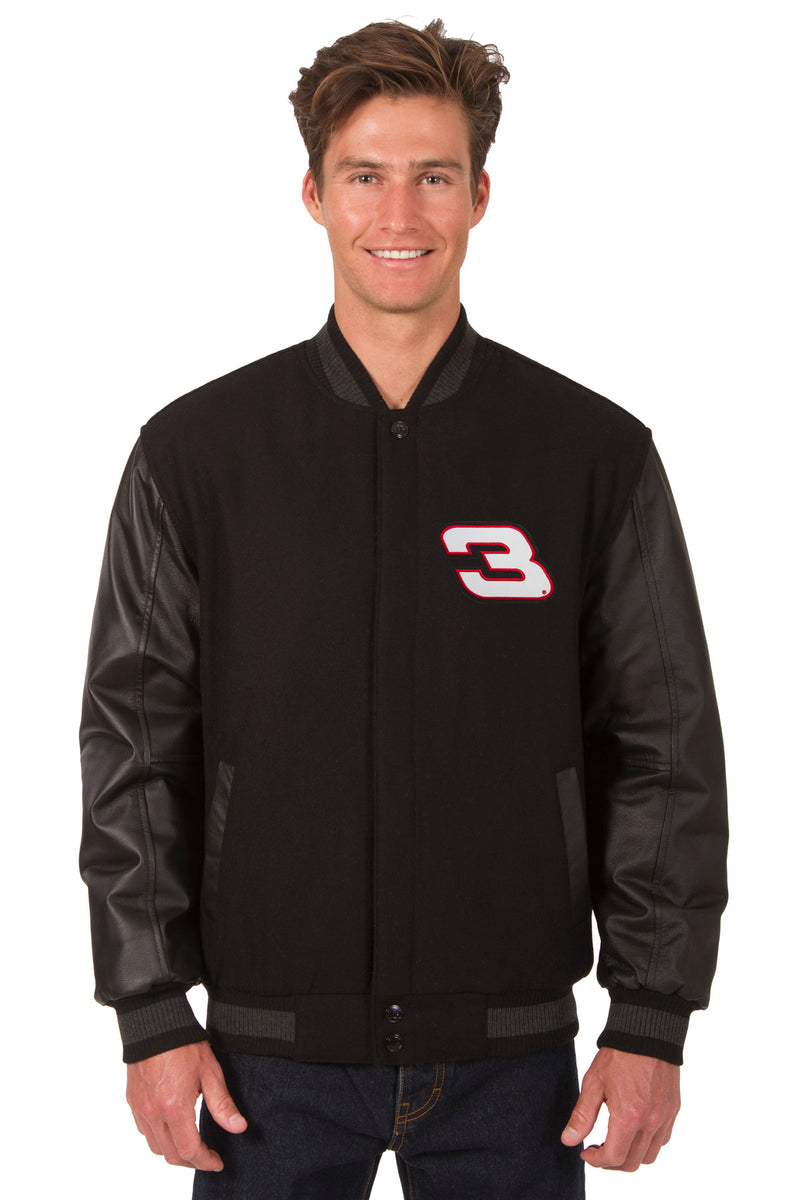 Dale Earnhardt Wool & Leather Varsity Jacket - Black | J.H. Sports Jackets