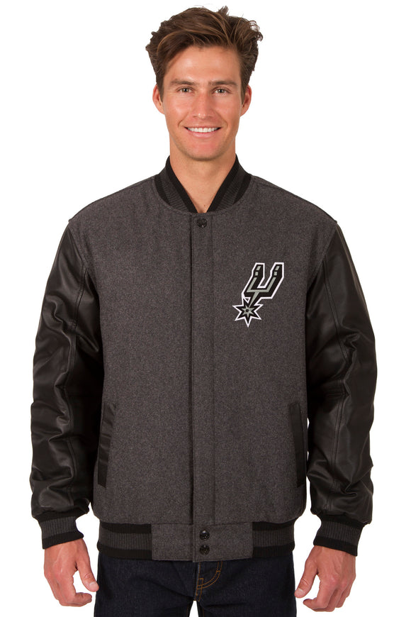 San Antonio Spurs Wool & Leather Reversible Jacket w/ Embroidered Logos ...