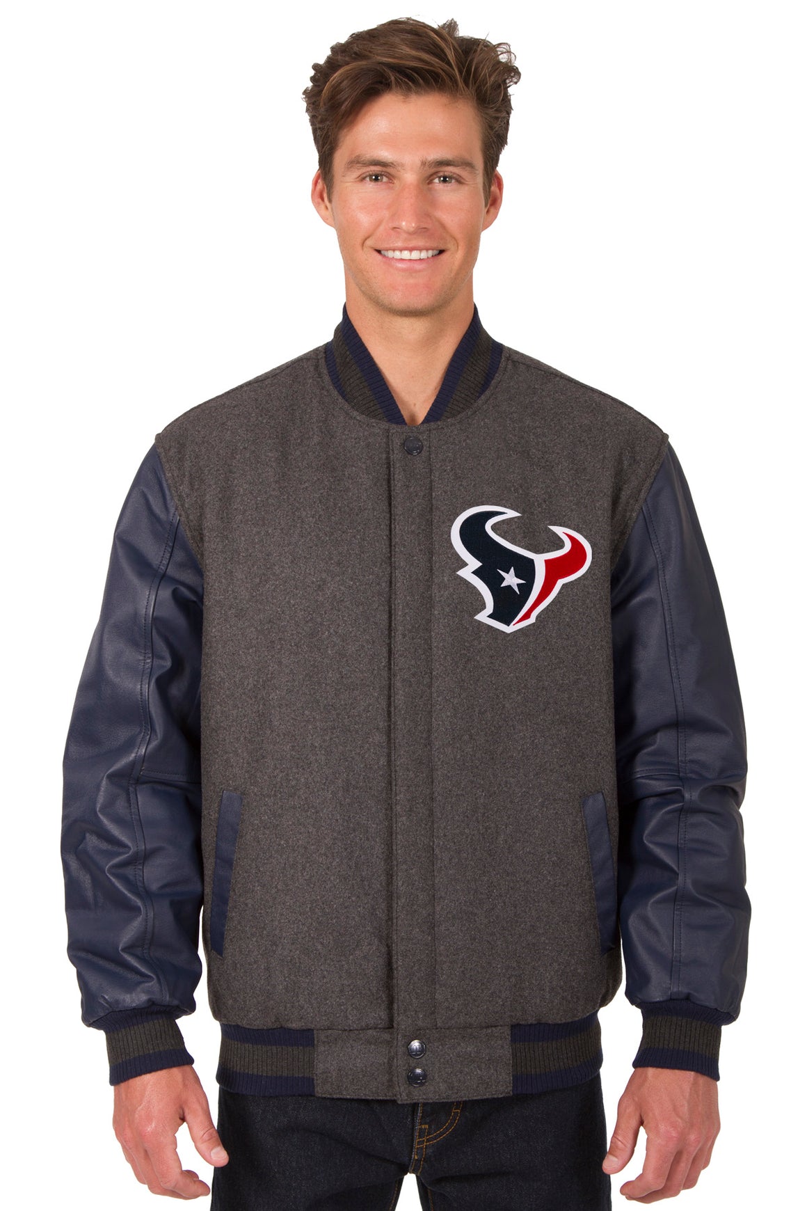 Houston Texans Wool & Leather Reversible Jacket w/ Embroidered Logos ...