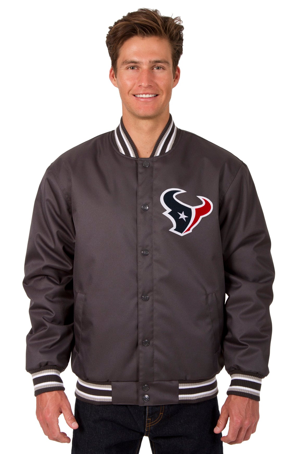 Houston Texans Poly Twill Varsity Jacket - Charcoal | J.H. Sports Jackets