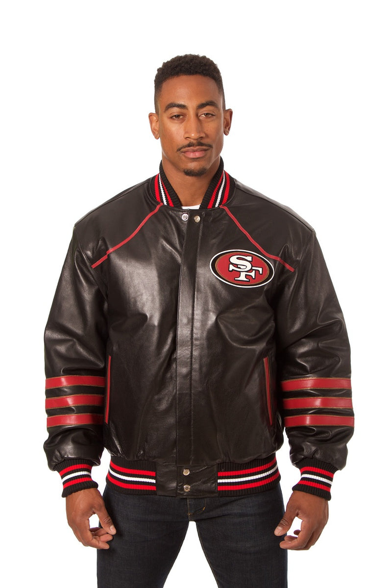 San Francisco 49ers JH Design All Leather Jacket - Black/Red | J.H ...