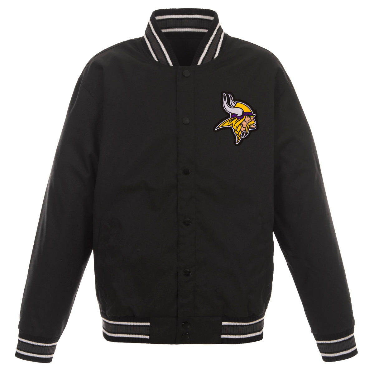Minnesota Vikings Poly Twill Varsity Jacket - Black | J.H. Sports Jackets