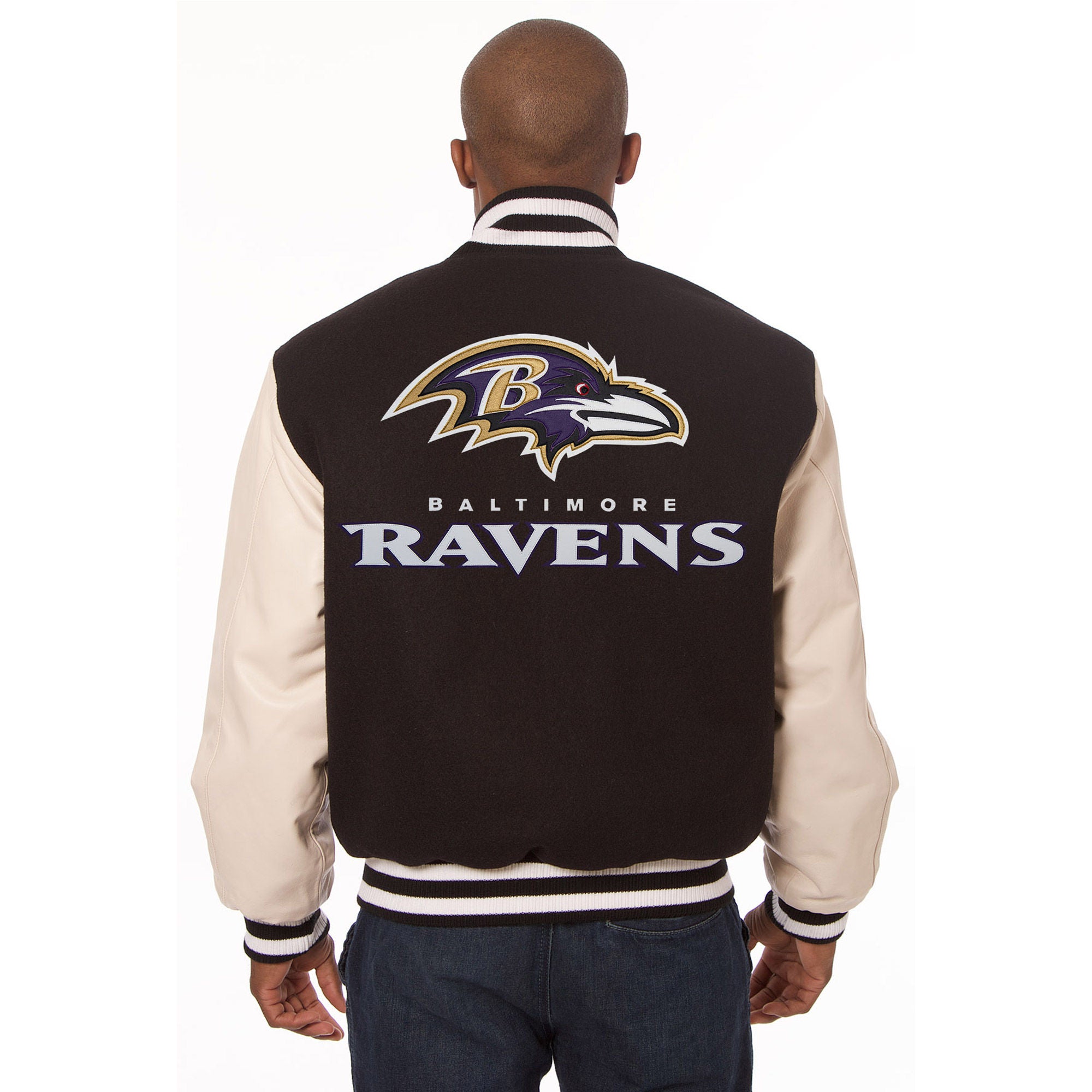 Baltimore Ravens Two-Tone Wool and Leather Jacket - Black/Cream | J.H ...