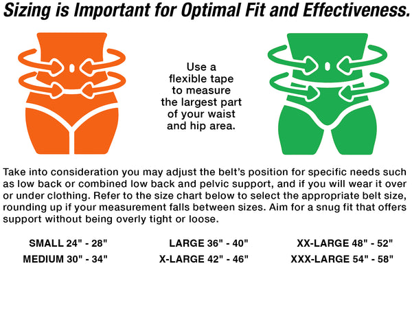 X-Factor Belt sizing chart - For Golfers and Active People with Back Pain