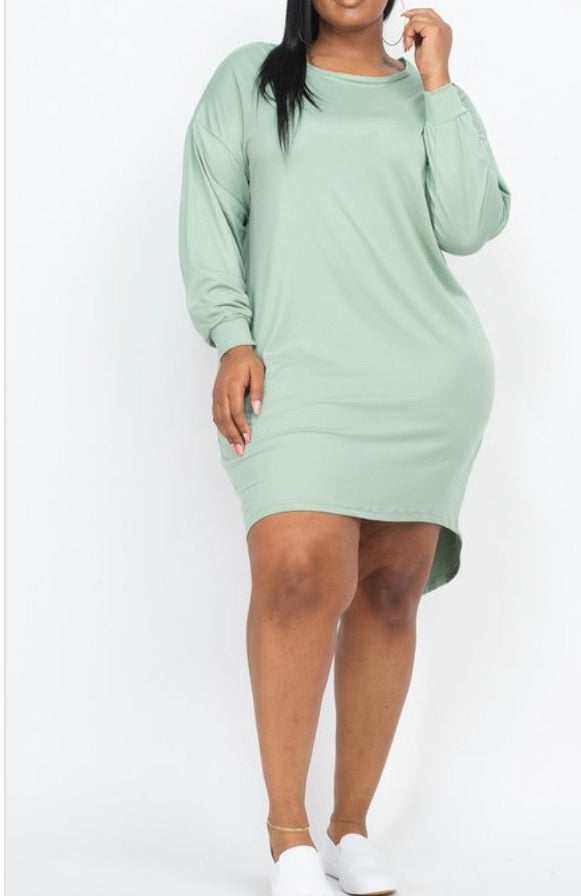 Plus Size Long Sleeve Dress in Mint Green