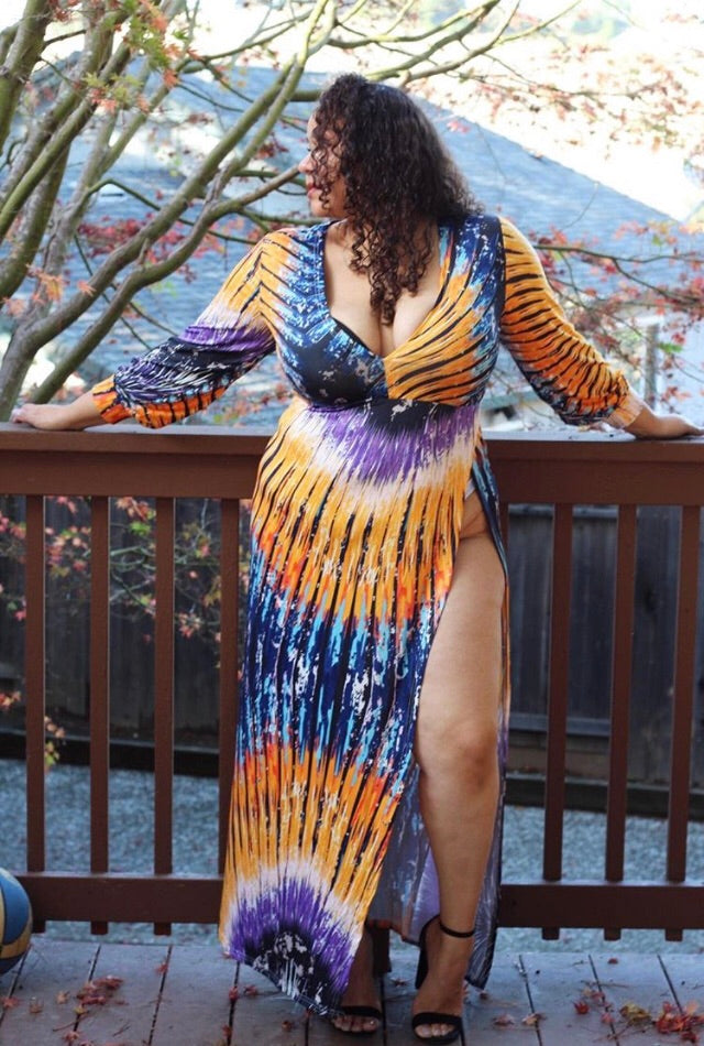 blue and gold plus size dress