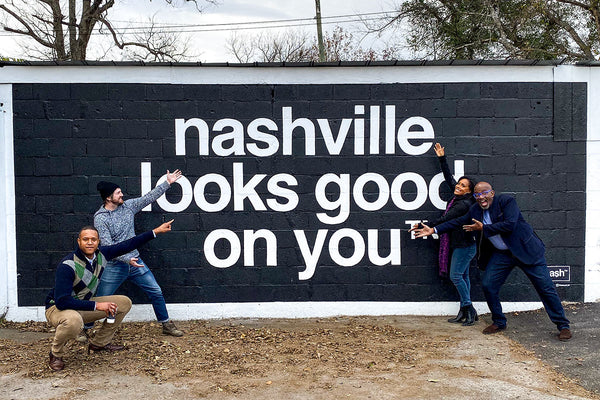 The TODAY Show posing in front of the Nashville Looks Good On You mural in 12 South nashville.