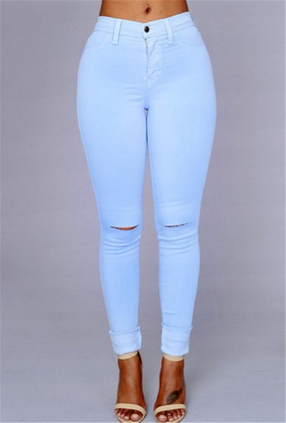 blue skinny high waisted ripped jeans