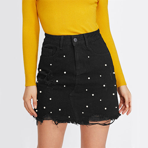 denim pearl skirt