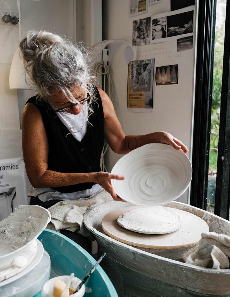 ceramicist Jo Victoria in her pottery studio on the NSW south coast