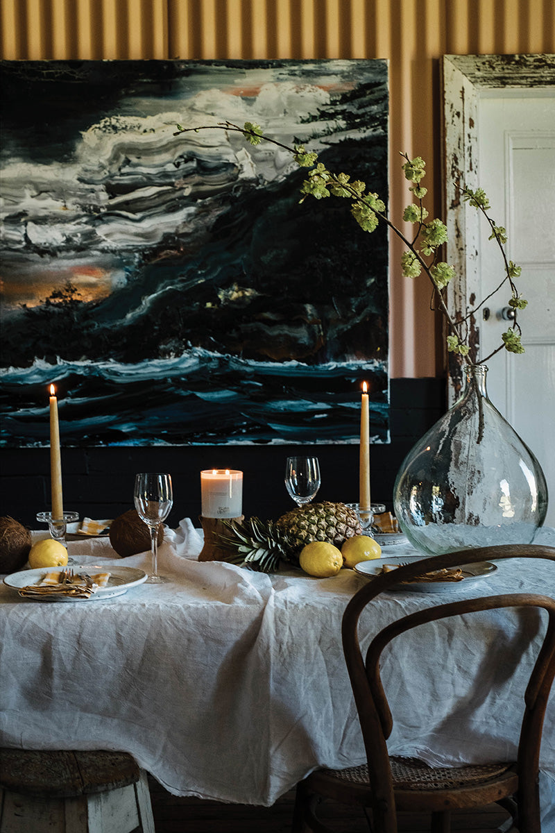 A calm and light coastal gathering that draws inspiration from the flotsam and jetsam of the sea