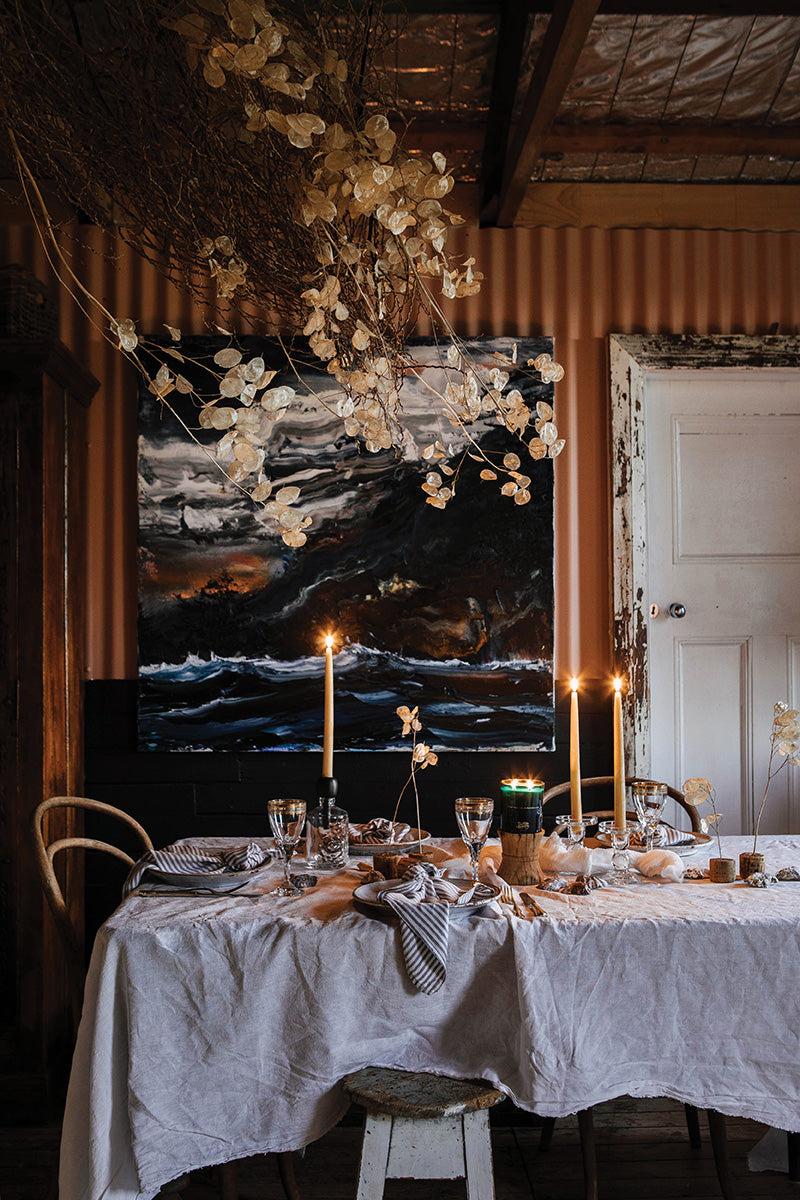 A calm and light coastal gathering that draws inspiration from the flotsam and jetsam of the sea