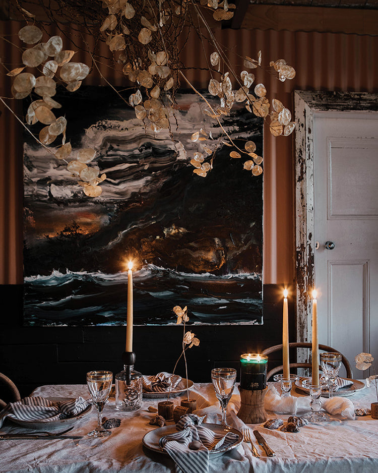 A calm and light coastal gathering that draws inspiration from the flotsam and jetsam of the sea