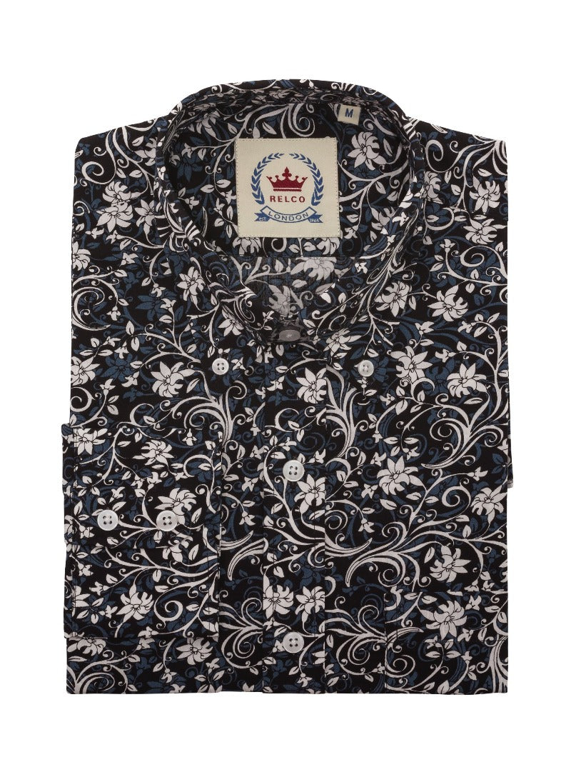 Men's Black & White floral shirt - FLORAL-19 – Relco London