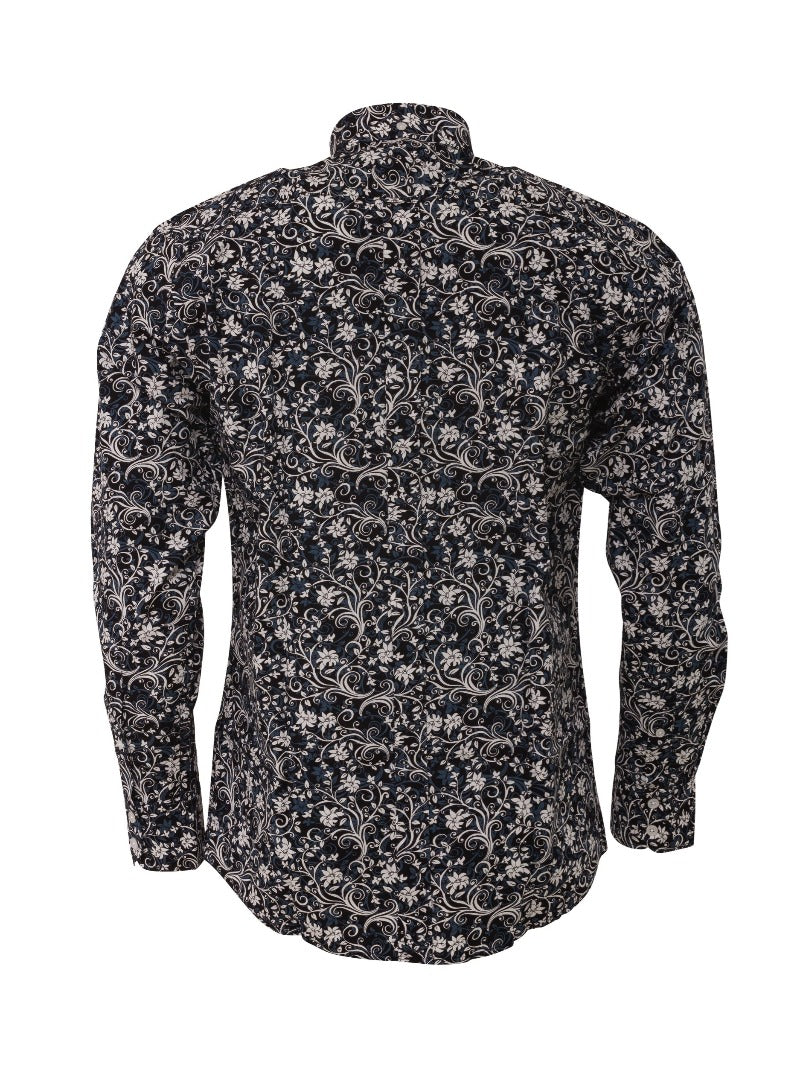 Men's Black & White floral shirt - FLORAL-19 – Relco London