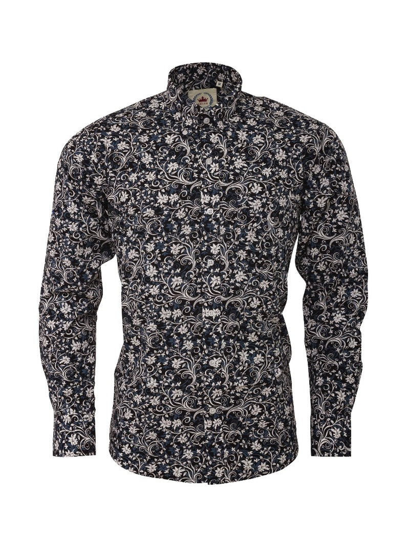 Men's Black & White floral shirt - FLORAL-19 – Relco London