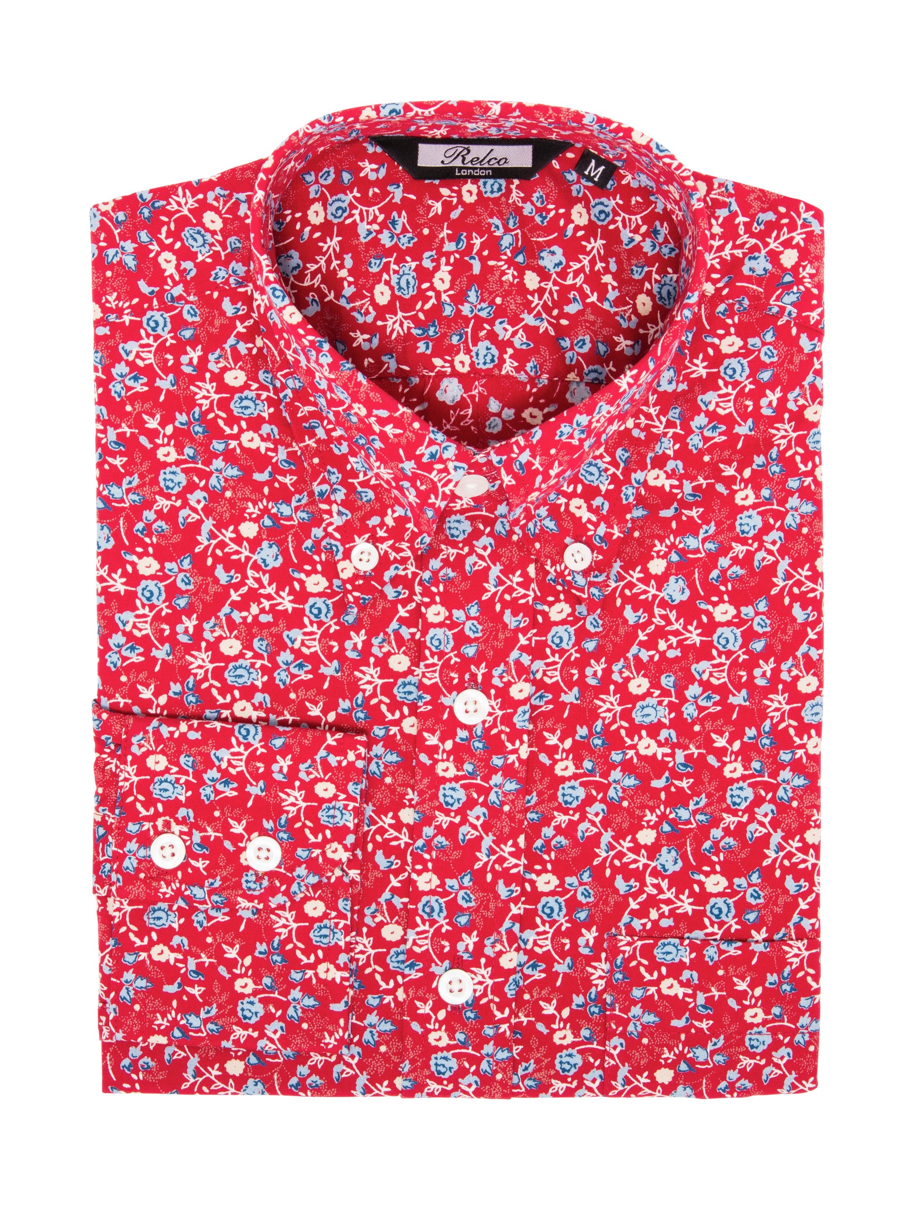 Red Cotton Floral Vintage Men's Shirt | Retro Clothing | Relco London