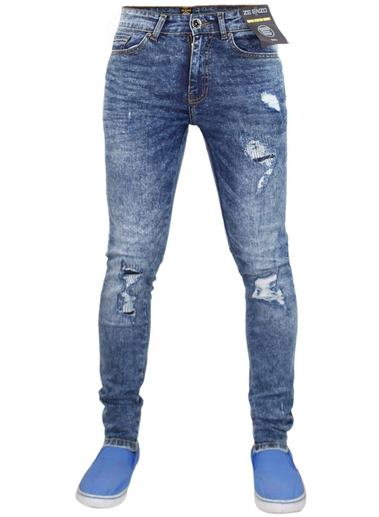 Ripped Skinny Mid Stone Wash By Enzo 
