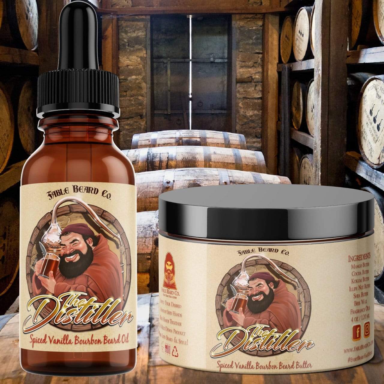 The Distiller A Spiced Vanilla Bourbon Beard Oil & Butter Kit Fable