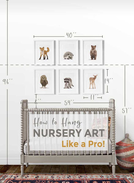 How to hang nursery art like a Pro.  This site gives measurements and examples of frame sizes in real nurseries.