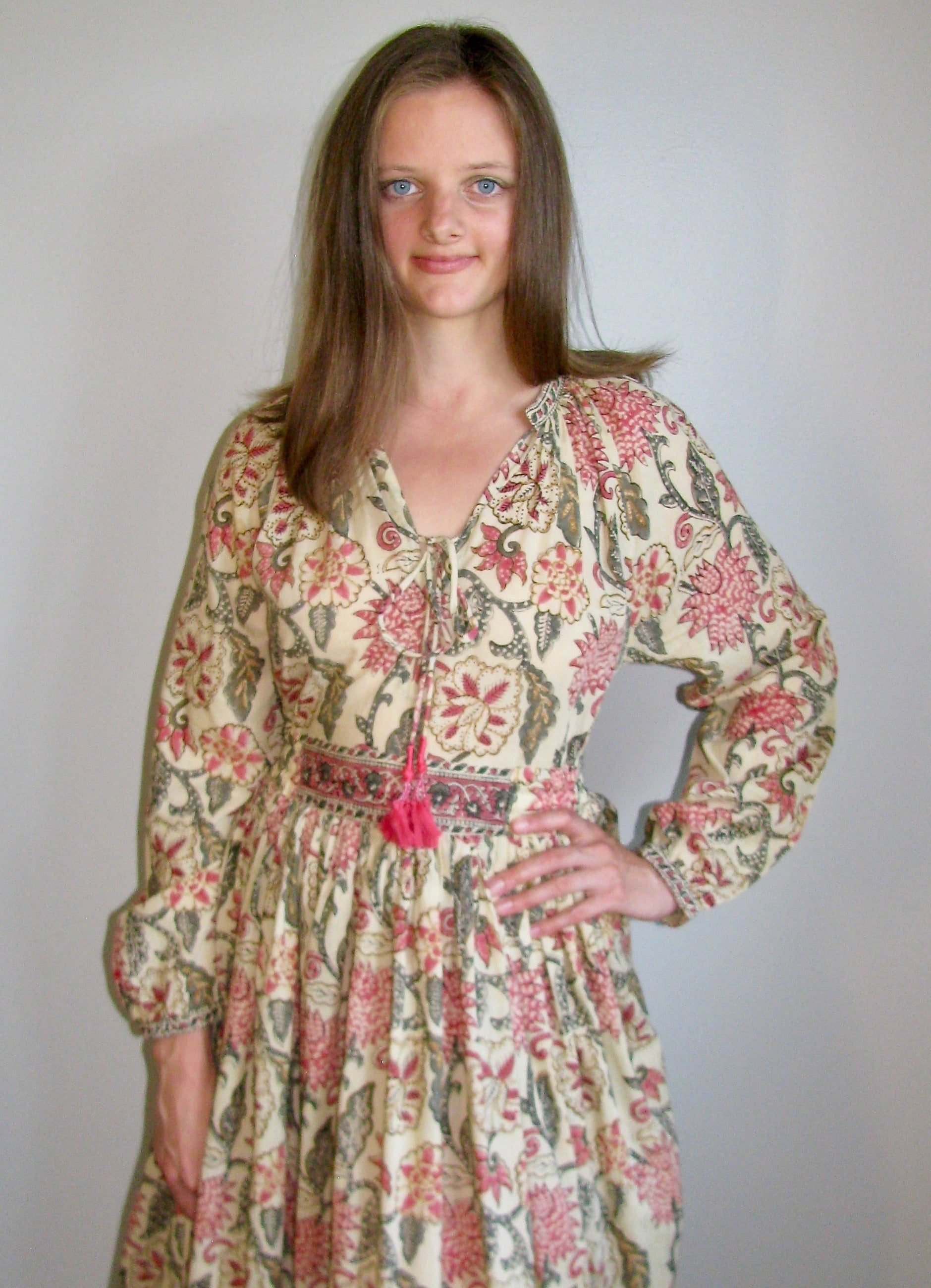 coral and cream dress