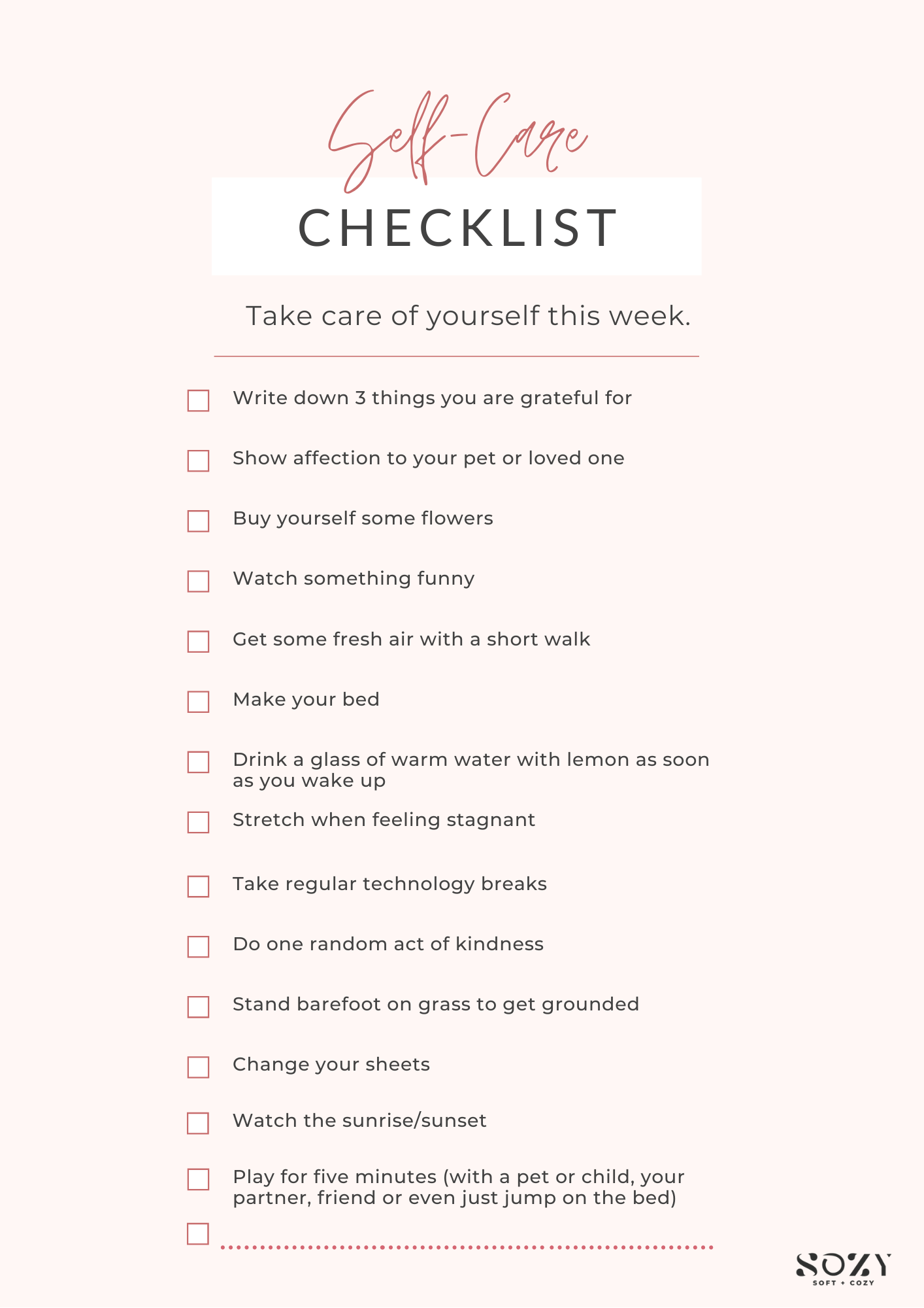 weekly self care checklist