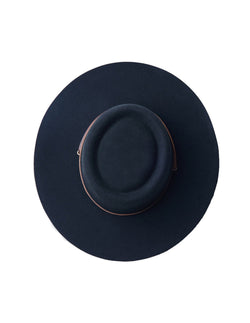 Zoila Boater Hat with Leather Strap | Black