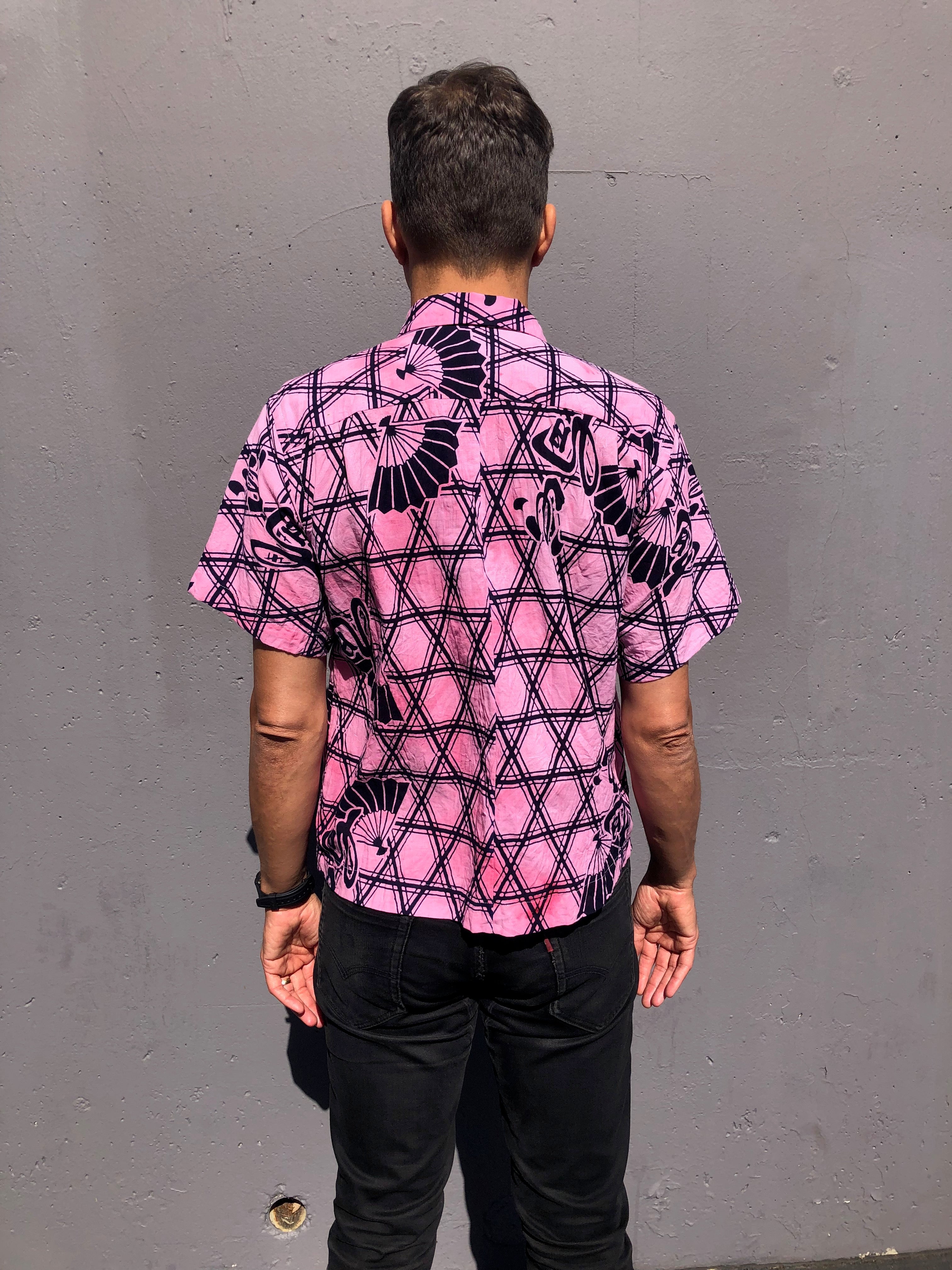 Hawaiian Shirt, pink fan print