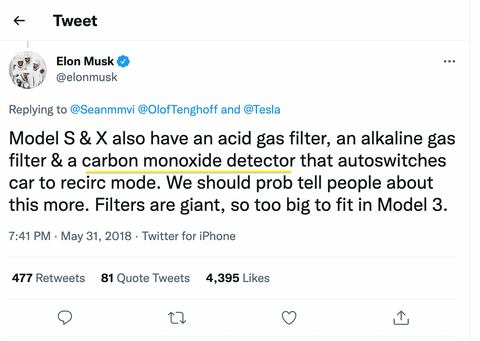 carbon monoxide tesla