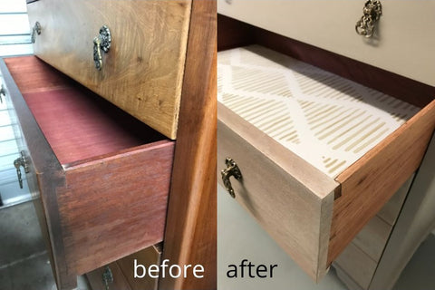 Application of wallpaper as drawer liner