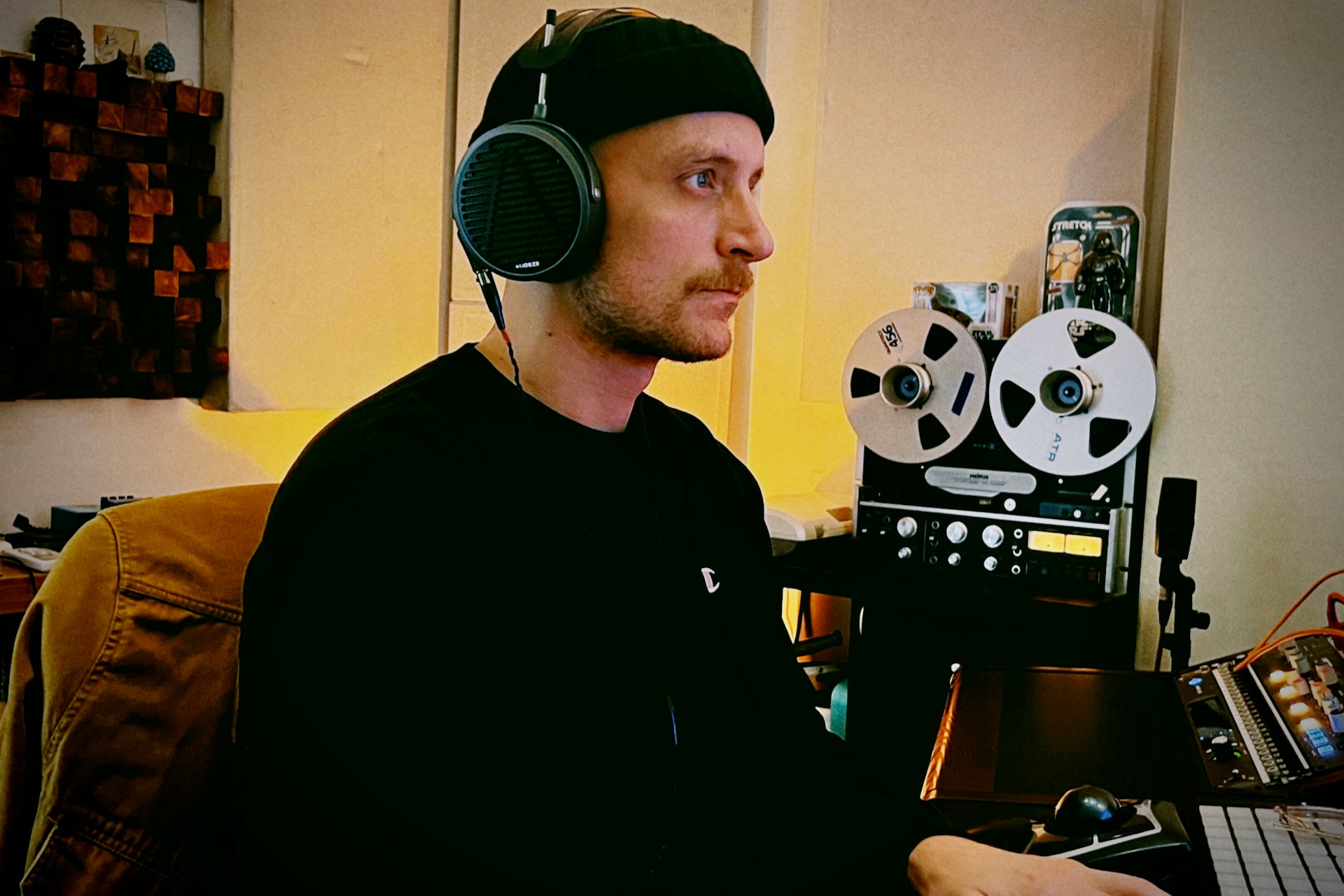 Danny Trachtenberg in the studio with his Audeze MM-500 headphones