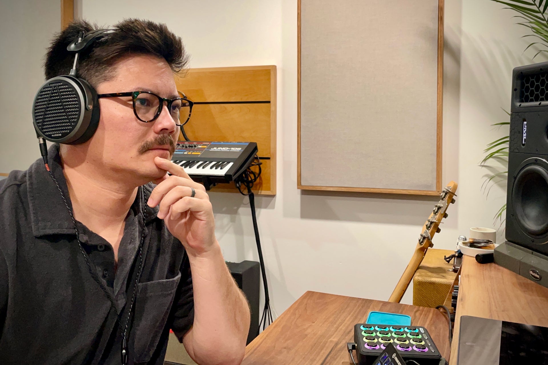 Jeff Owen in the studio with his Audeze MM-500 headphones