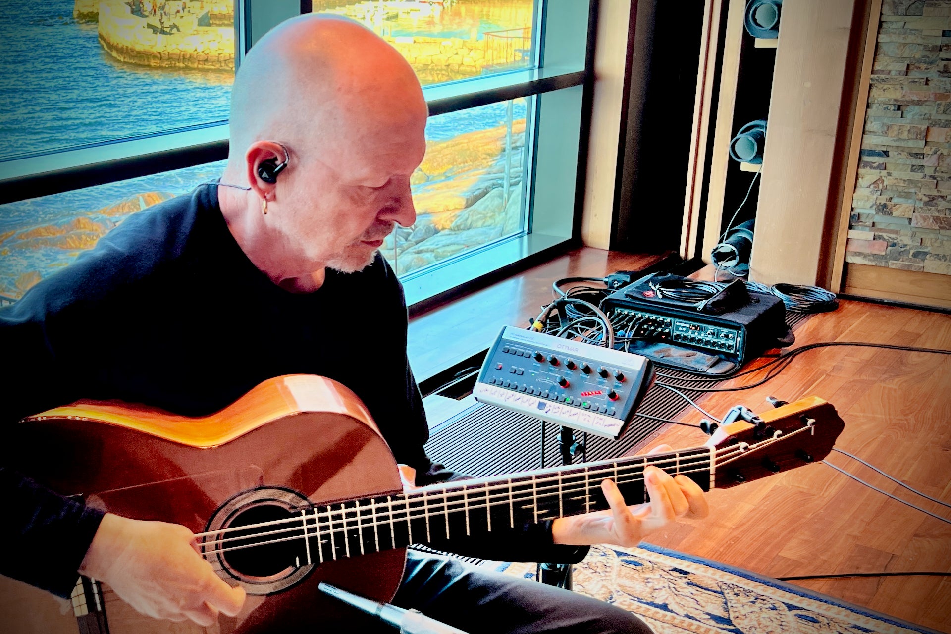Ottmar Liebert in the studio with his Audeze Euclid headphones