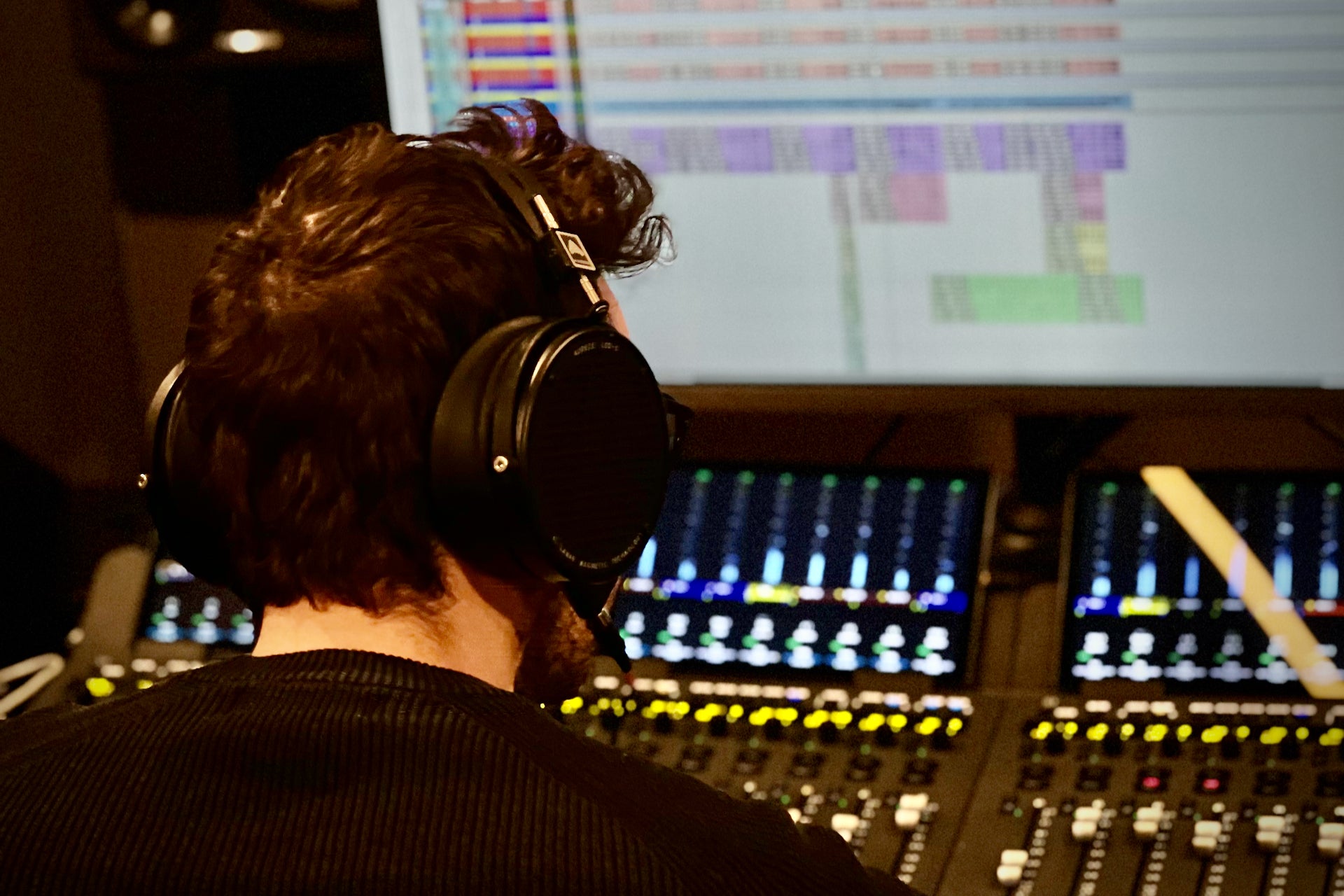 Pierpaolo Demarchi in the studio with his Audeze LCD-X headphones