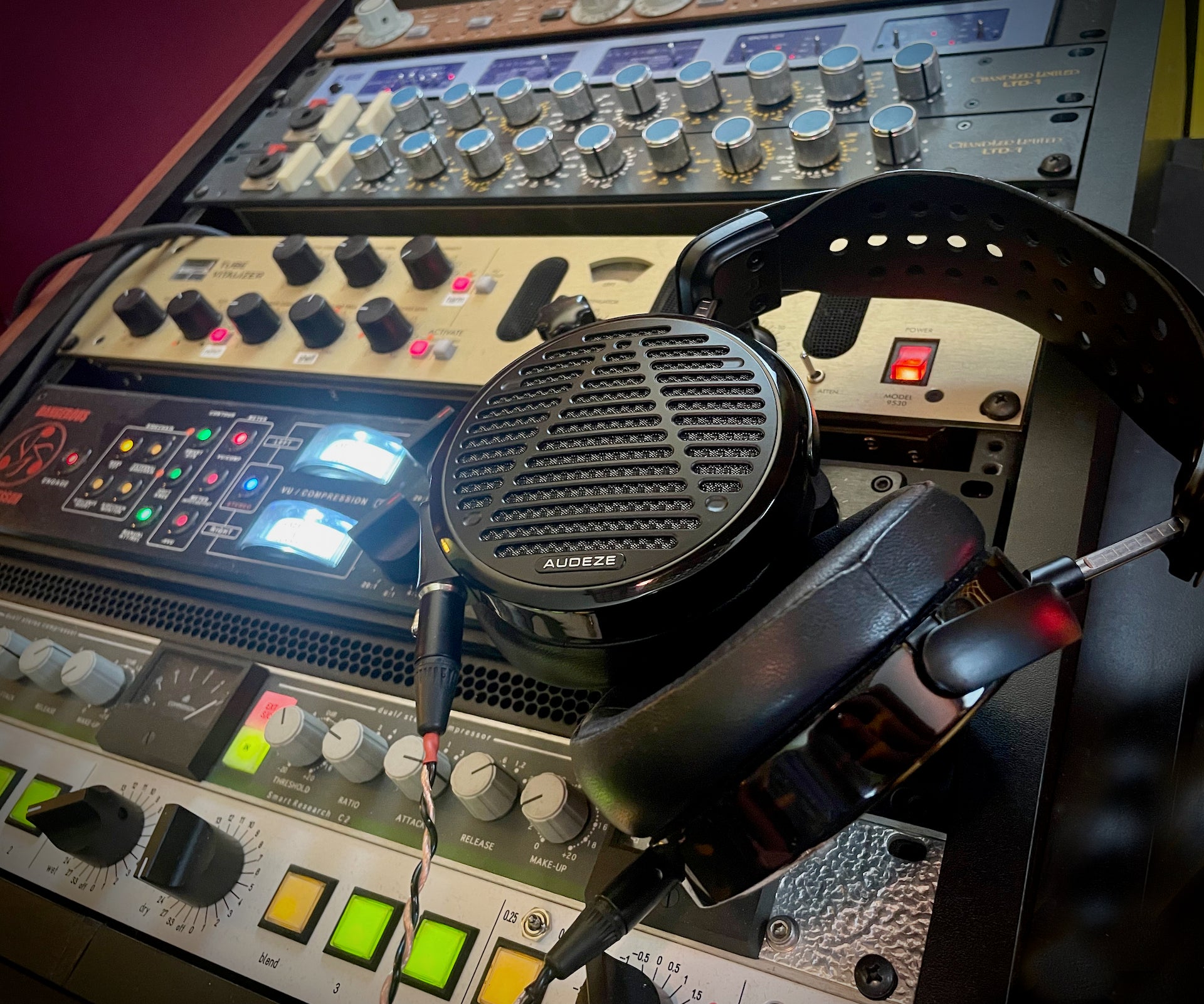 Ryan Schwabe's Audeze LCD-5 headphones in his studio