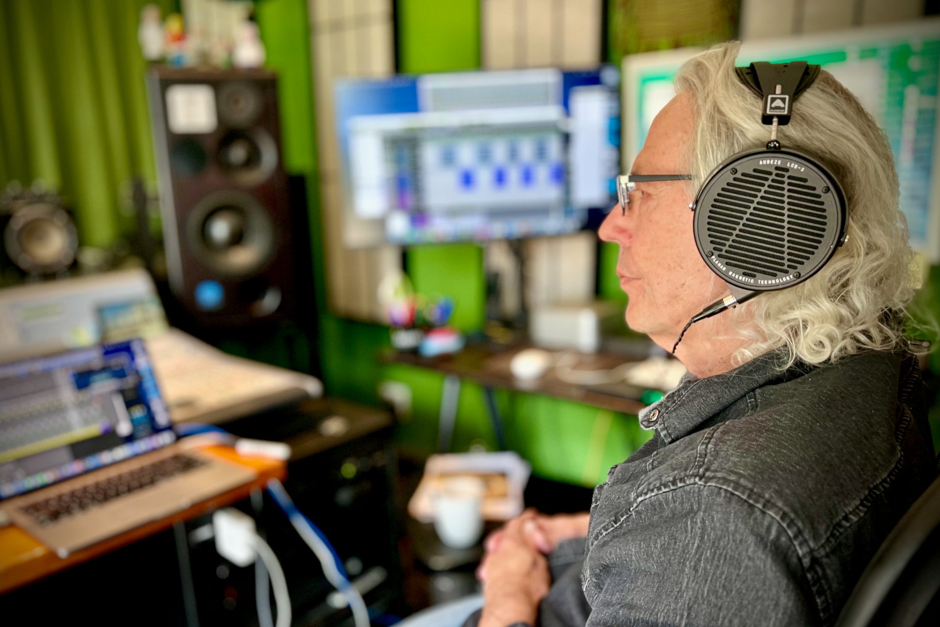 Ryan Ulyate wearing Audeze LCD-X headphones in his studio