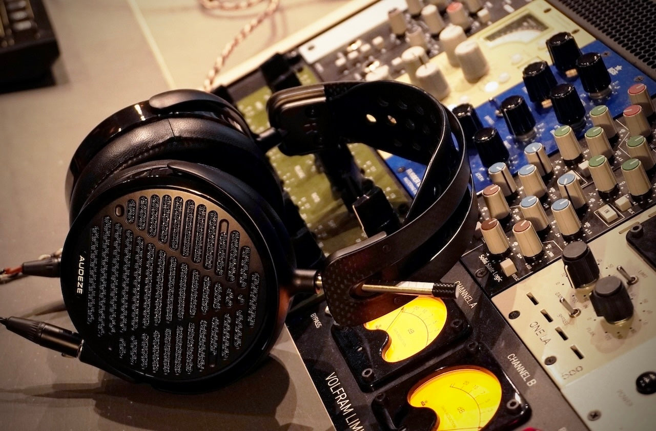Audeze LCD-5 Headphones laying on mixing table