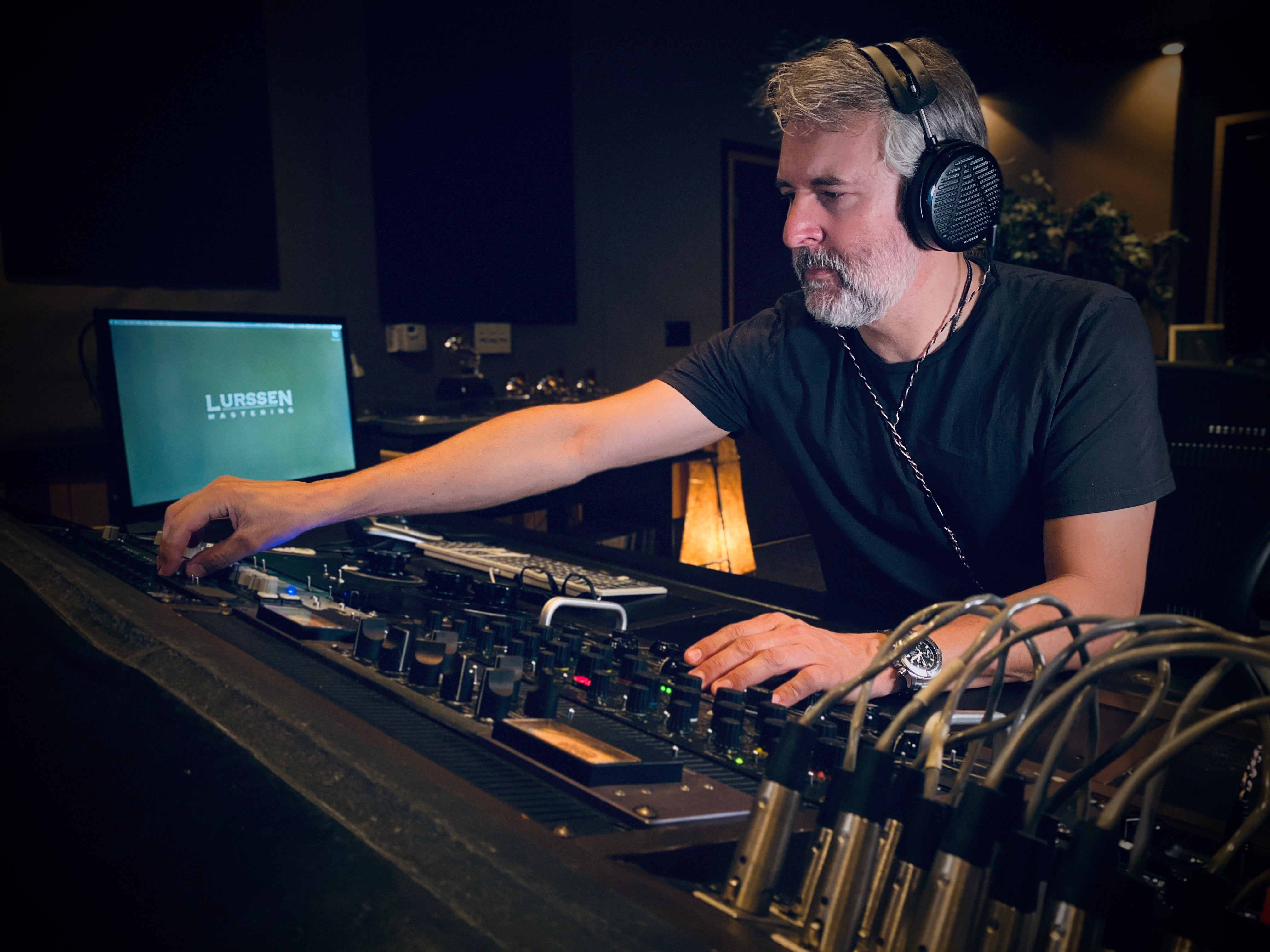 Gavin Lurssen works at his studio with his LCD-5 headphones