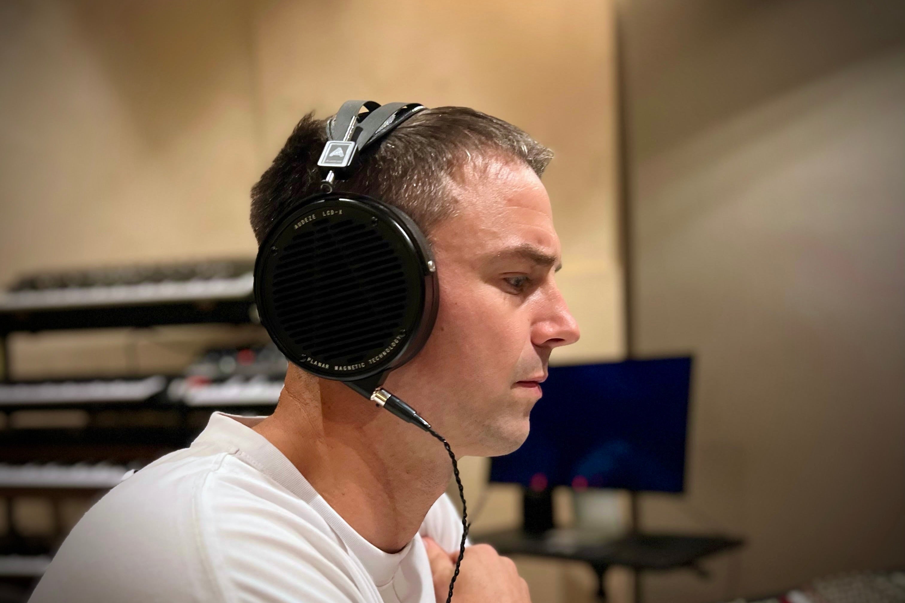 Rob wearing Audeze LCD-X headphones