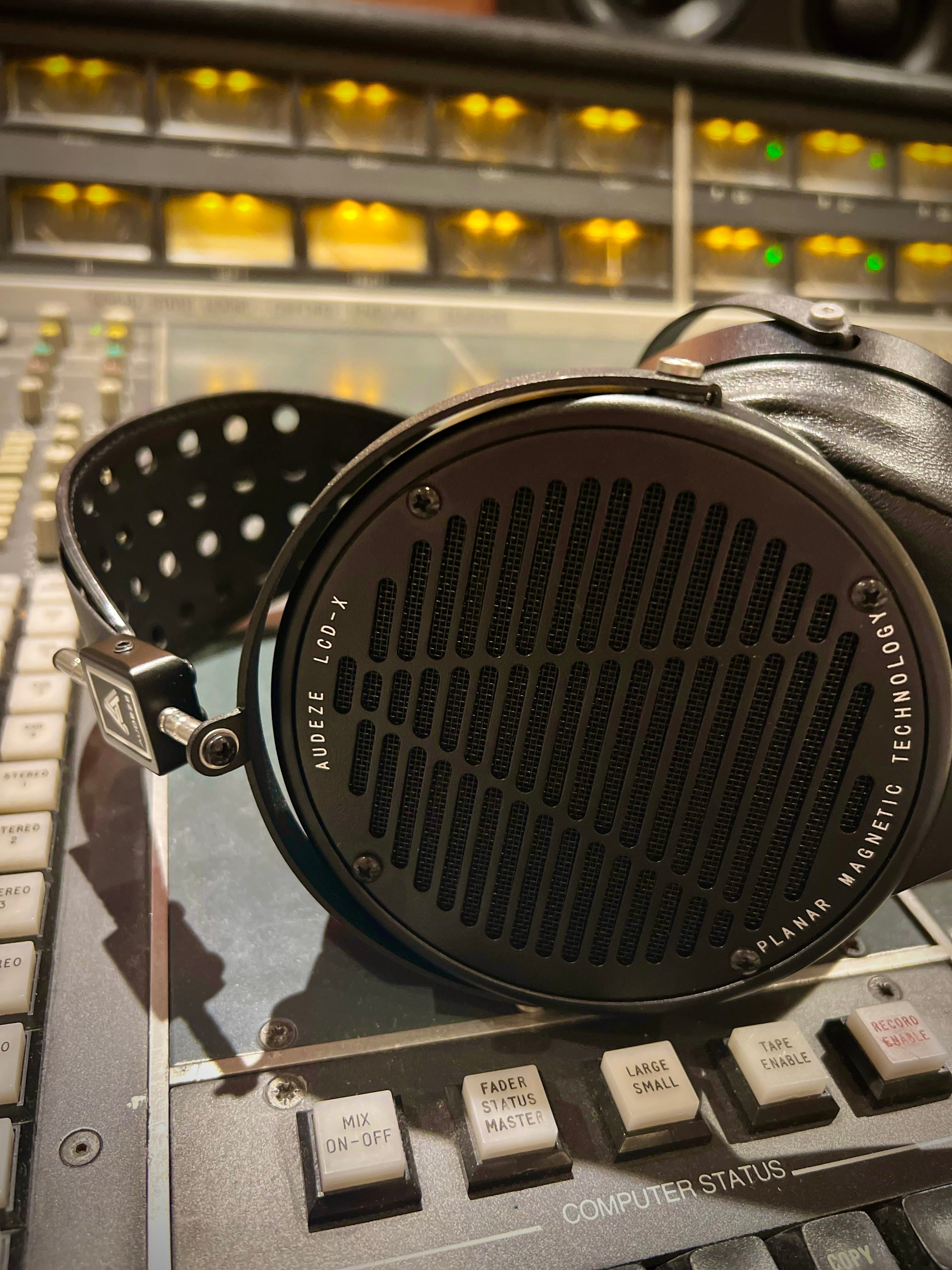 Audeze LCD-X headphones on mixing table