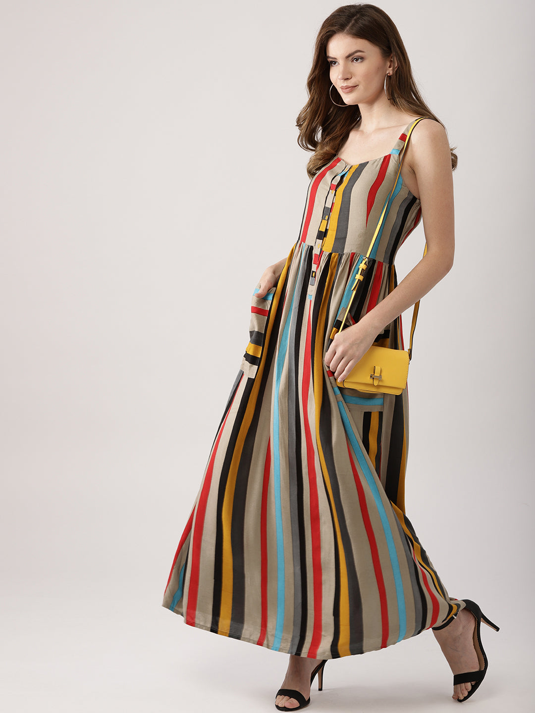 Women Multicoloured Striped Maxi Dress 