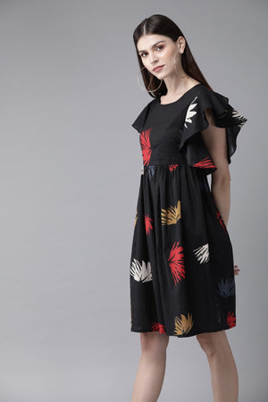 Black & Red Printed A-Line Dress ( Fully Stitched) | Znx4ever.com