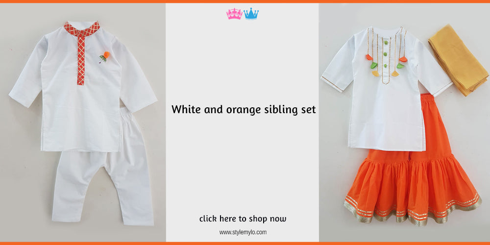 White and orange matching sibling set